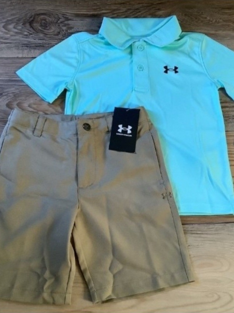Under Armour Mint Green Polo with Khaki Shorts Outfit Size 4T(NWT)